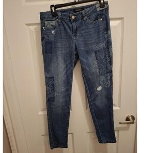 White House Black Market Size 4 Blue Floral Distressed Bohemian Girlfriend Jeans